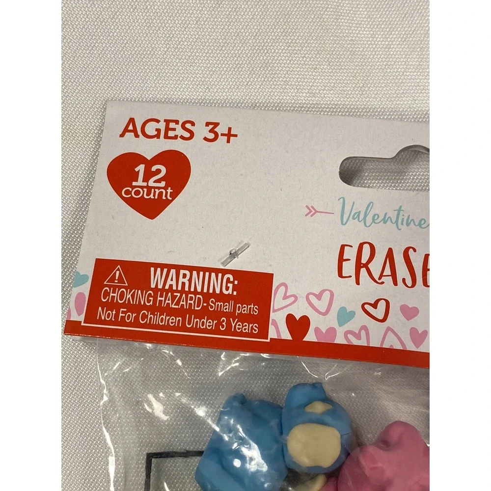 12‎ count valentines day kids school erasers DOGS pink blue green gray